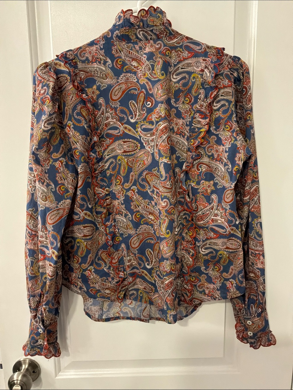 Boden Paisley Ruffle-Front Button Down Blouse - Picture 3 of 4